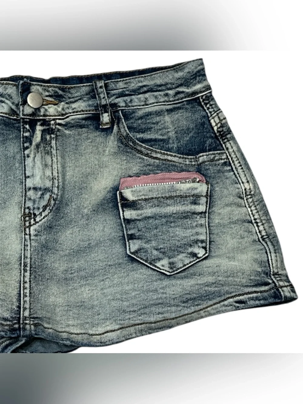 Skirt Low Rise Mini Bodycon Cargo Denim Jean Skirt with Pocket Sz L - Picture 3 of 12